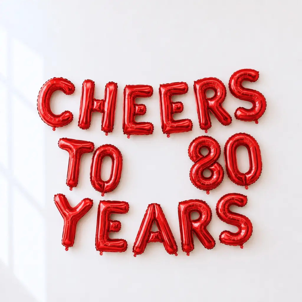 16-inch Red CHEERS TO 80 YEARS Foil Balloon Banner