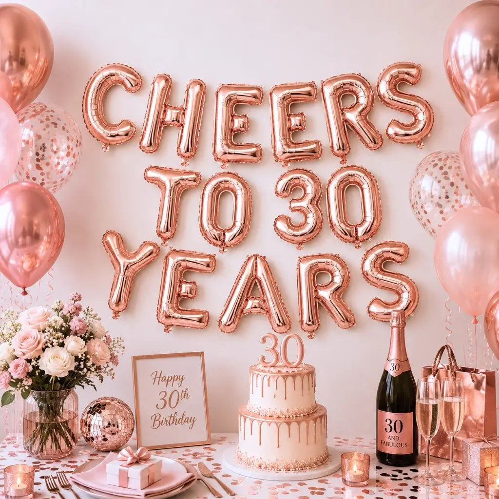 16-inch Rose Gold CHEERS TO 30 YEARS Foil Balloon Banner