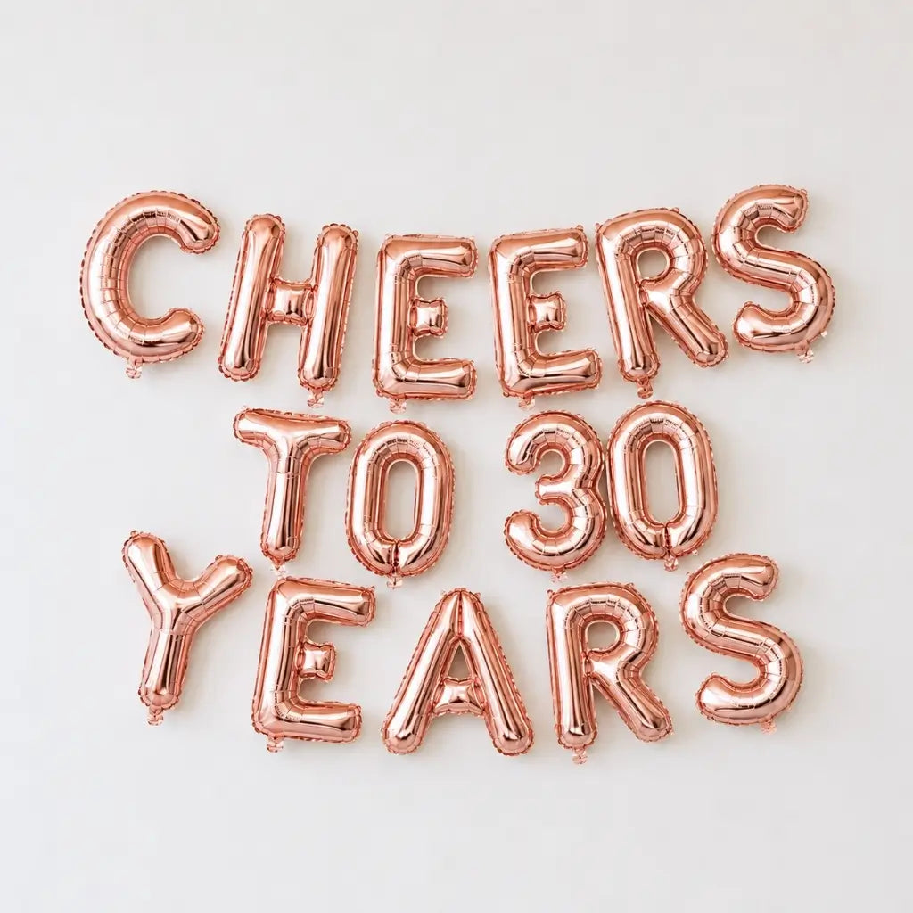 16-inch Rose Gold CHEERS TO 30 YEARS Foil Balloon Banner