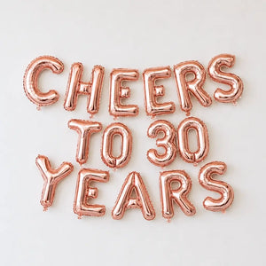 16-inch Rose Gold CHEERS TO 30 YEARS Foil Balloon Banner