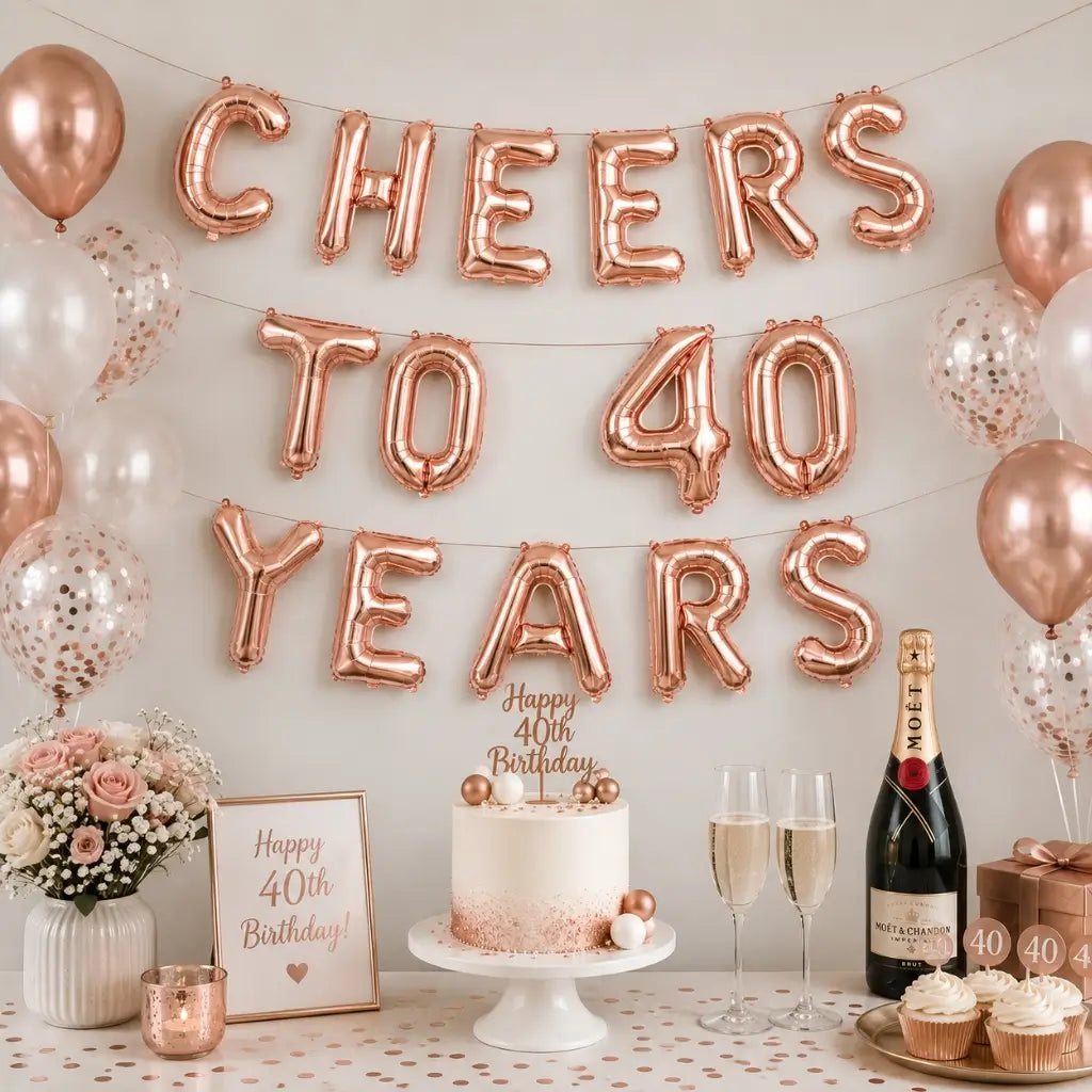 16-inch Rose Gold CHEERS TO 40 YEARS Foil Balloon Banner