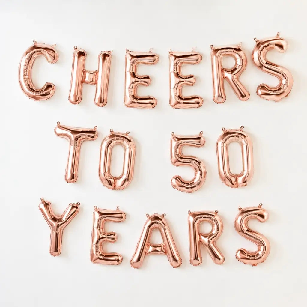 16-inch Rose Gold CHEERS TO 50 YEARS Foil Balloon Banner