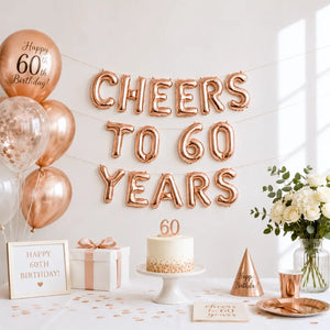 16-inch Rose Gold CHEERS TO 60 YEARS Foil Balloon Banner