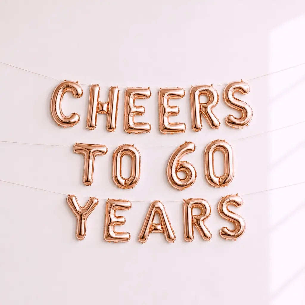 16-inch Rose Gold CHEERS TO 60 YEARS Foil Balloon Banner
