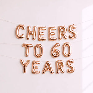 16-inch Rose Gold CHEERS TO 60 YEARS Foil Balloon Banner