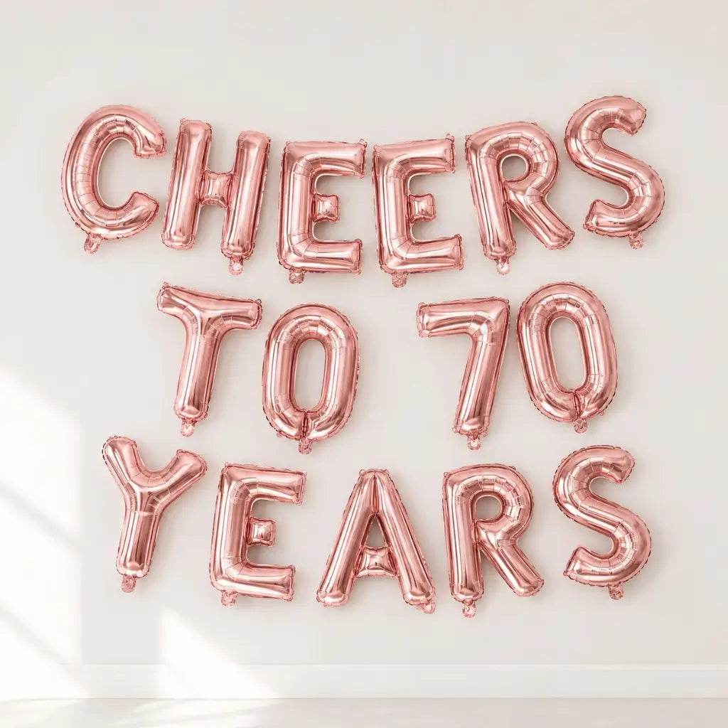 16-inch Rose Gold CHEERS TO 70 YEARS Foil Balloon Banner