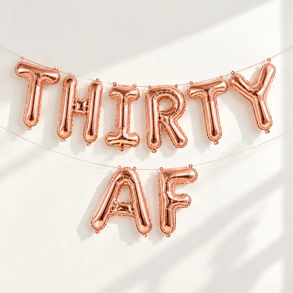 16-inch Rose Gold THIRTY AF Foil Birthday Balloon Banner