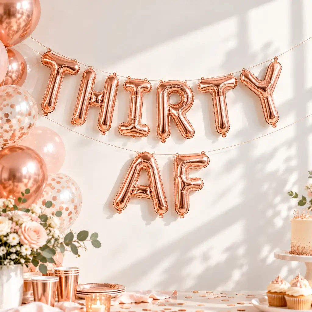 16-inch Rose Gold THIRTY AF Foil Birthday Balloon Banner