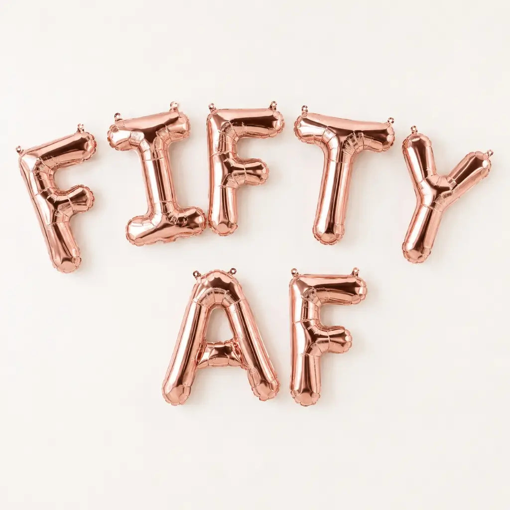 16-inch Rose Gold FIFTY AF Birthday Foil Balloon Banner