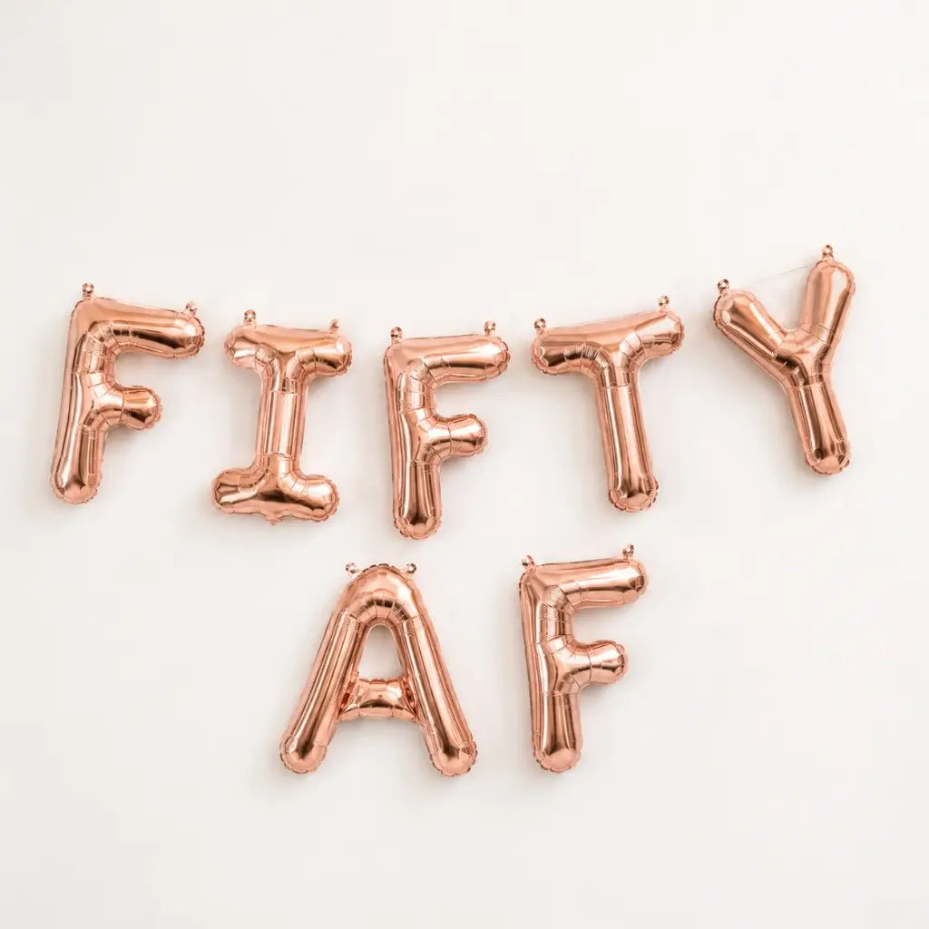 16-inch Rose Gold FIFTY AF Birthday Foil Balloon Banner