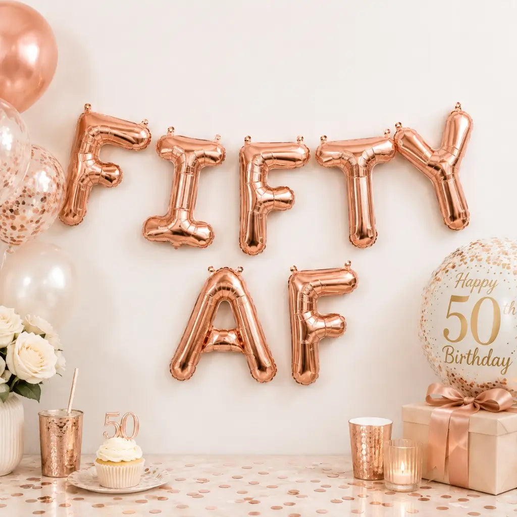16-inch Rose Gold FIFTY AF Birthday Foil Balloon Banner