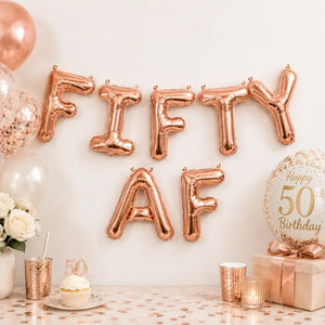 16-inch Rose Gold FIFTY AF Birthday Foil Balloon Banner