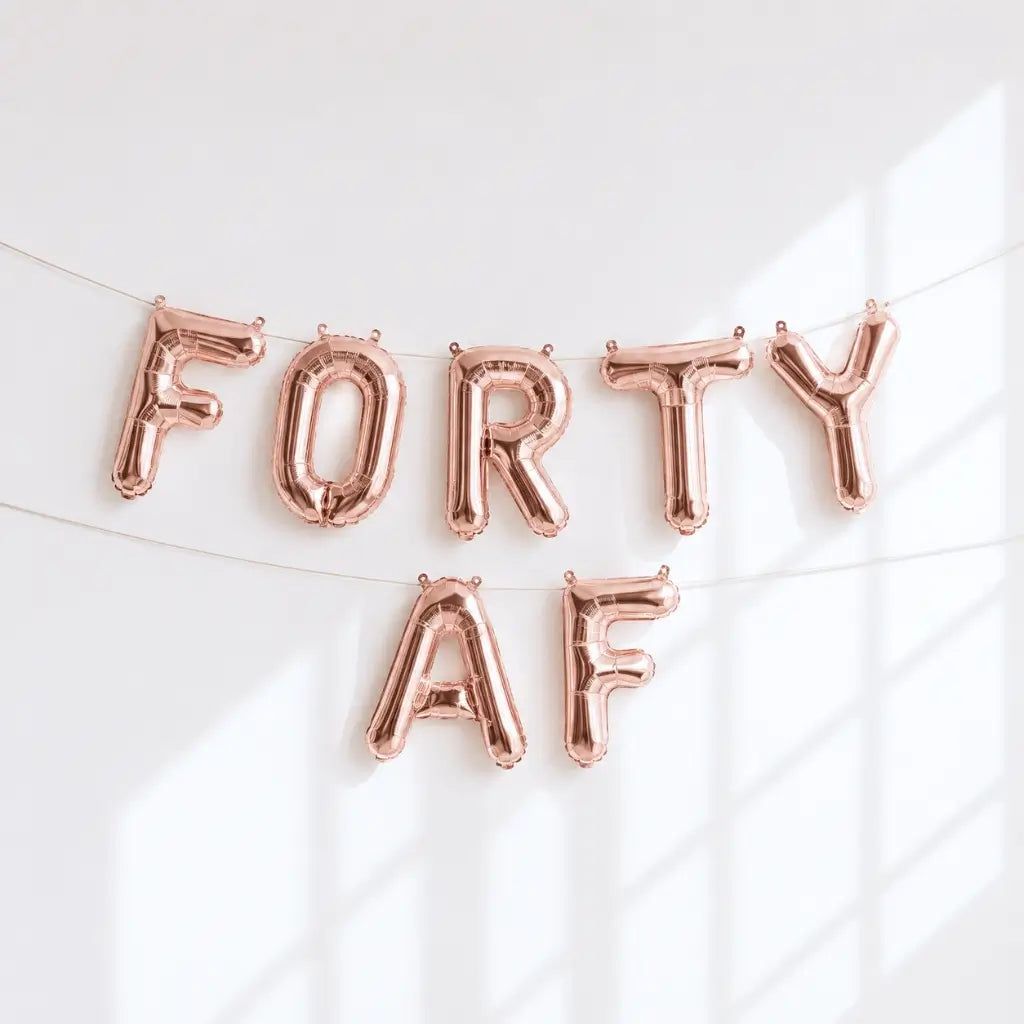 16-inch Rose Gold FORTY AF Birthday Foil Balloon Banner