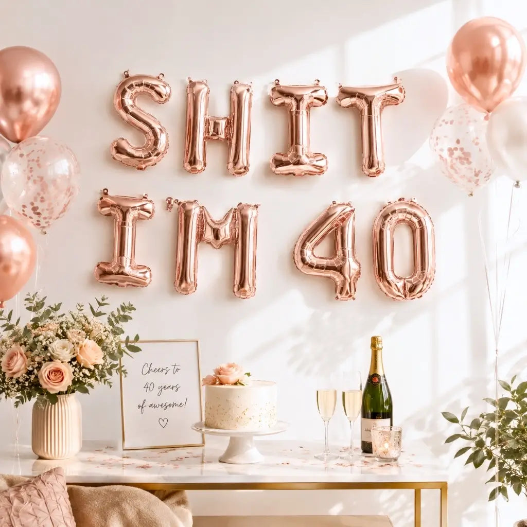 16" Rose Gold SHIT IM 40 Foil Birthday Party Balloon Banner