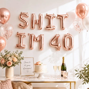 16-inch Rose Gold SHIT IM 40 Foil Birthday Balloon Banner