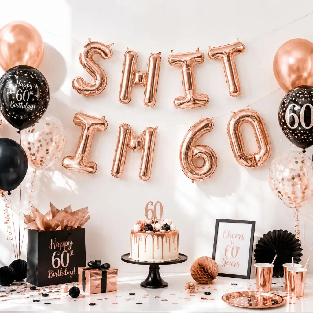 16-inch Rose Gold SHIT IM 60 Foil Birthday Balloon Banner