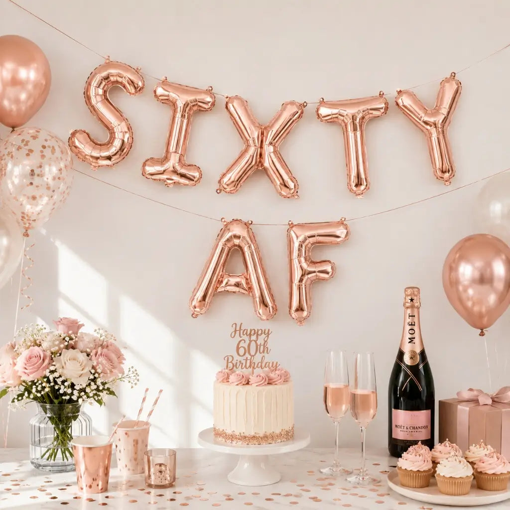 16-inch Rose Gold SIXTY AF Foil Birthday Balloon Banner