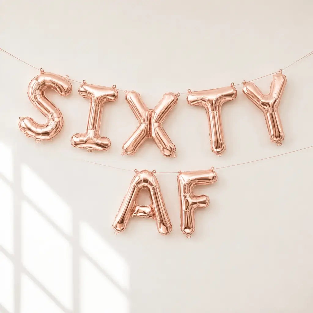 16-inch Rose Gold SIXTY AF Foil Birthday Balloon Banner