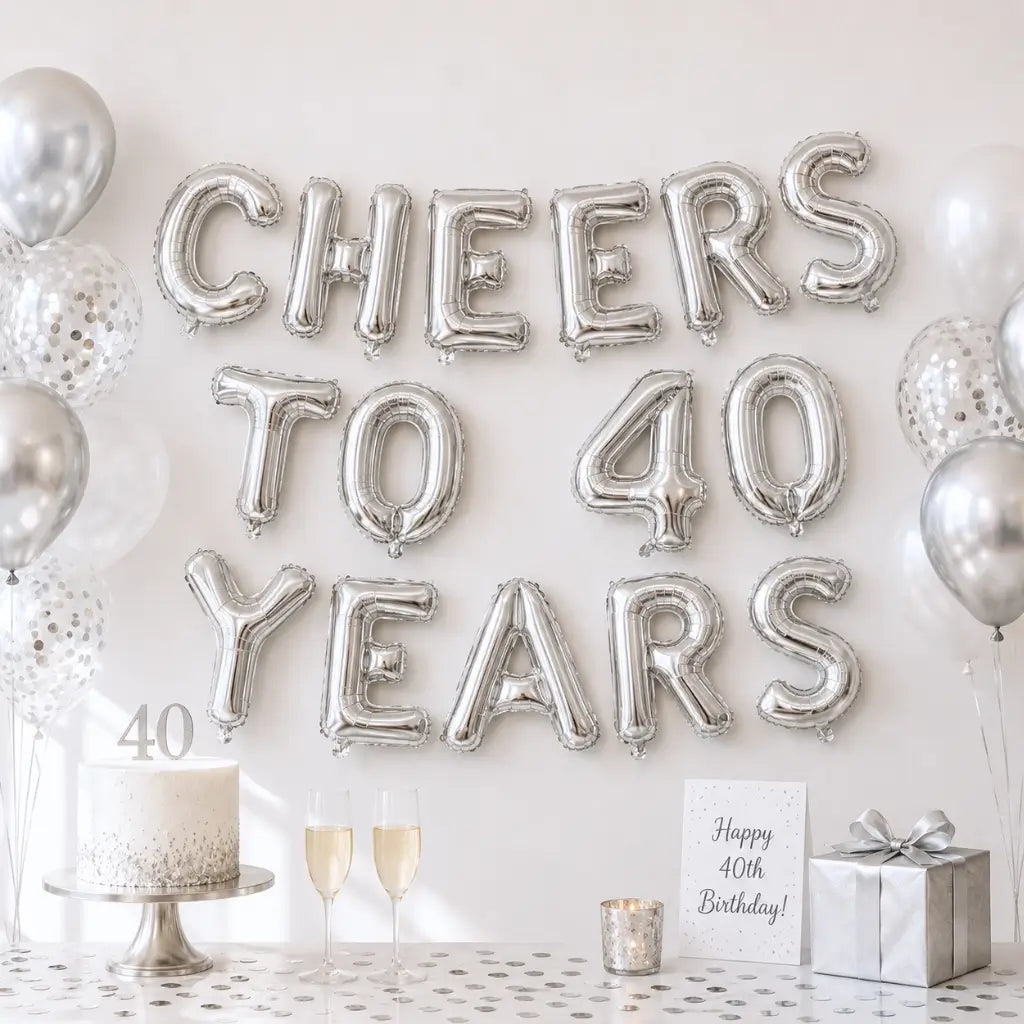 16-inch Silver CHEERS TO 40 YEARS Foil Balloon Banner
