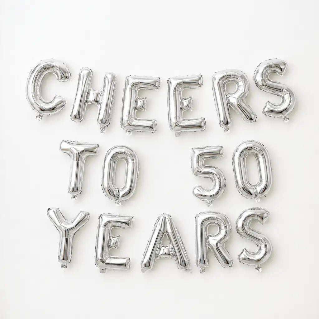 Silver 'hello 50' Birthday Foil Balloon Banner