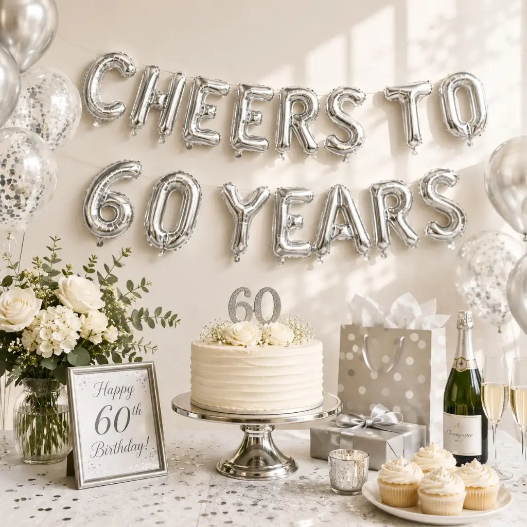 16-inch Metallic Silver CHEERS TO 60 YEARS Foil Balloon Banner