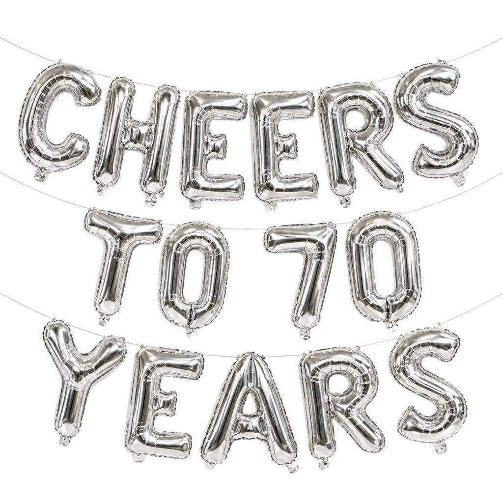 16" Silver CHEERS TO 70 YEARS Foil Balloon Banner