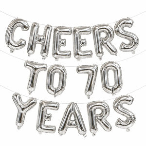 16" Silver CHEERS TO 70 YEARS Foil Balloon Banner
