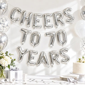 16" Silver CHEERS TO 70 YEARS Foil Balloon Banner