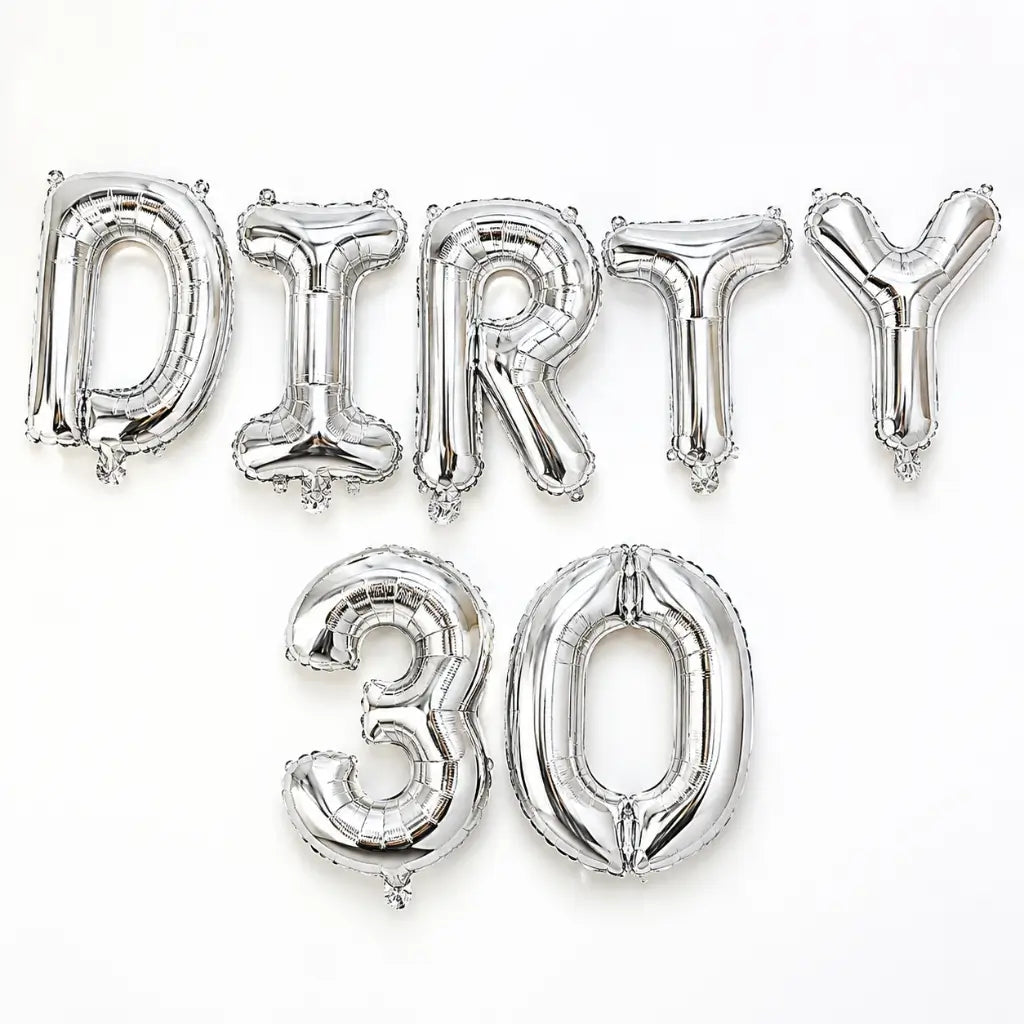 16-inch Silver DIRTY 30 Foil Birthday Balloon Banner