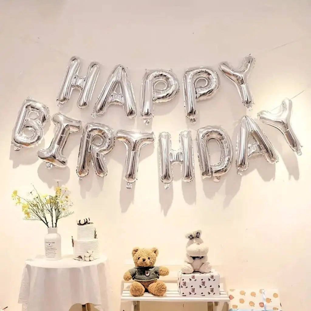 Online Party Supplies Australia 16 Inch Silver HAPPY BIRTHDAY Foil Letter Balloon Banner