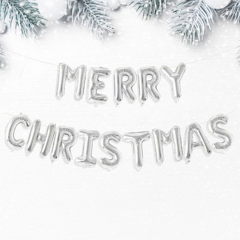 16-inch Silver MERRY CHRISTMAS Foil Balloon Banner