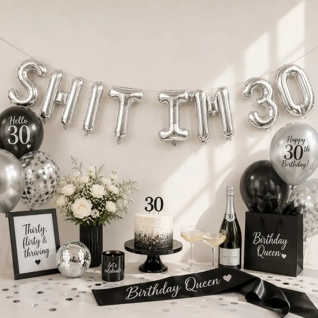 16-inch Silver SHIT IM 30 Foil Birthday Balloon Banner