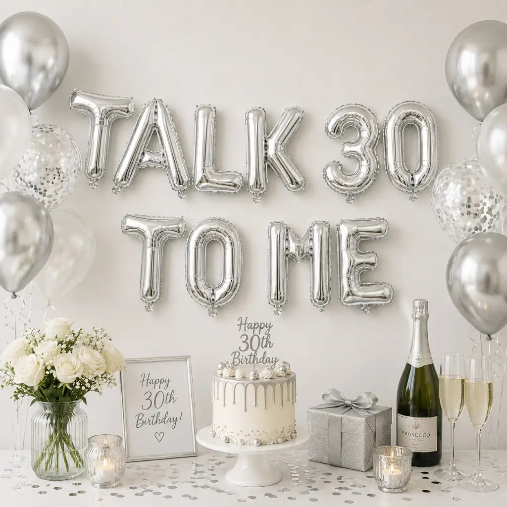 16-inch Silver TALK 30 TO ME Foil Balloon Banner