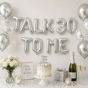 16-inch Silver TALK 30 TO ME Foil Balloon Banner