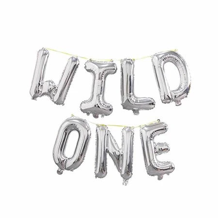 16-inch Silver WILD ONE Foil Balloon Banner 1st birthday party decorations