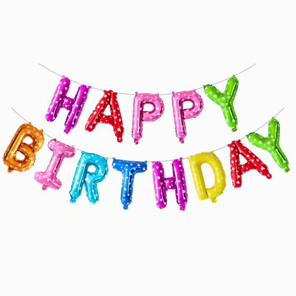 16in Polka Dot Rainbow HAPPY BIRTHDAY Foil Balloon Banner