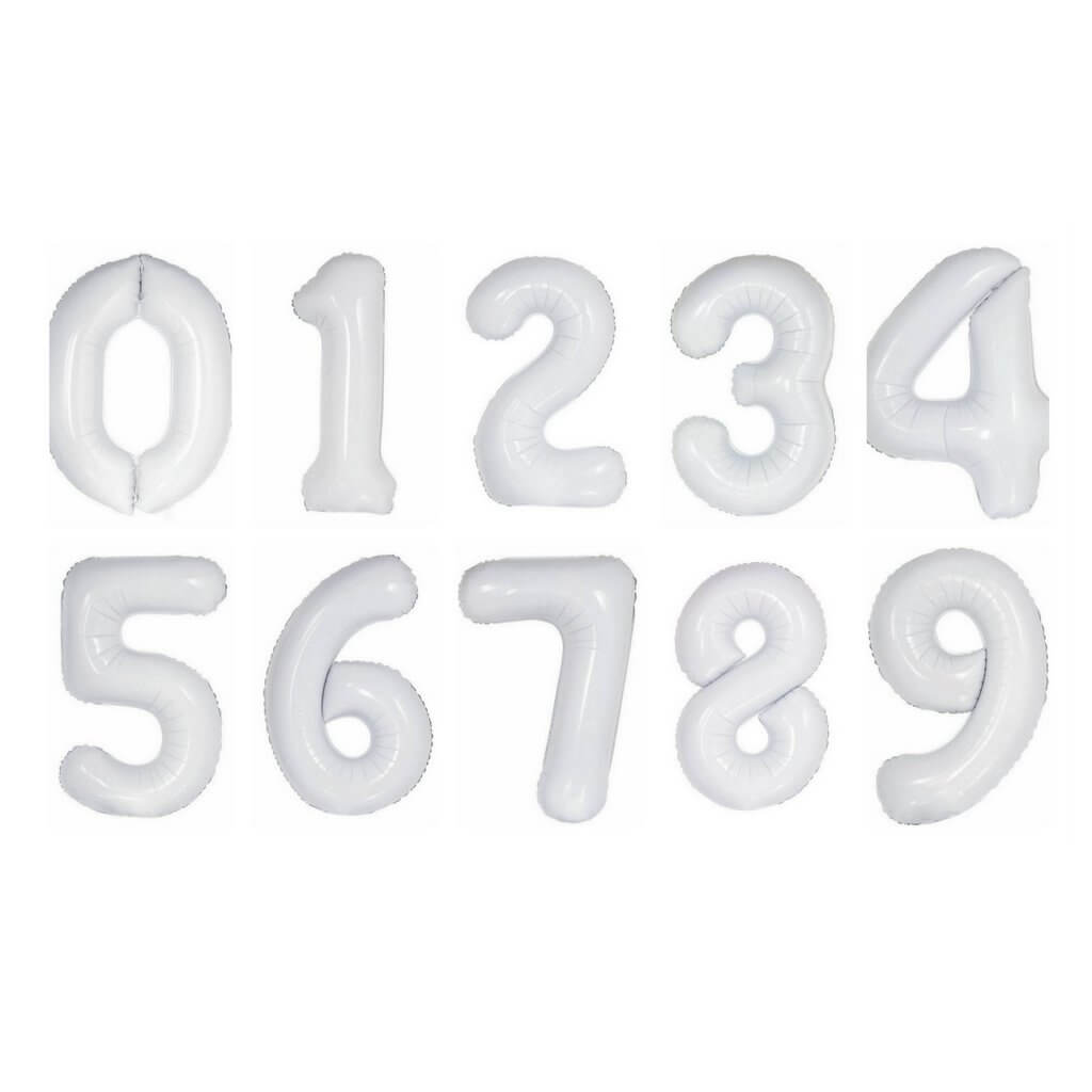 16 inch White 0-9 Number Foil Balloon