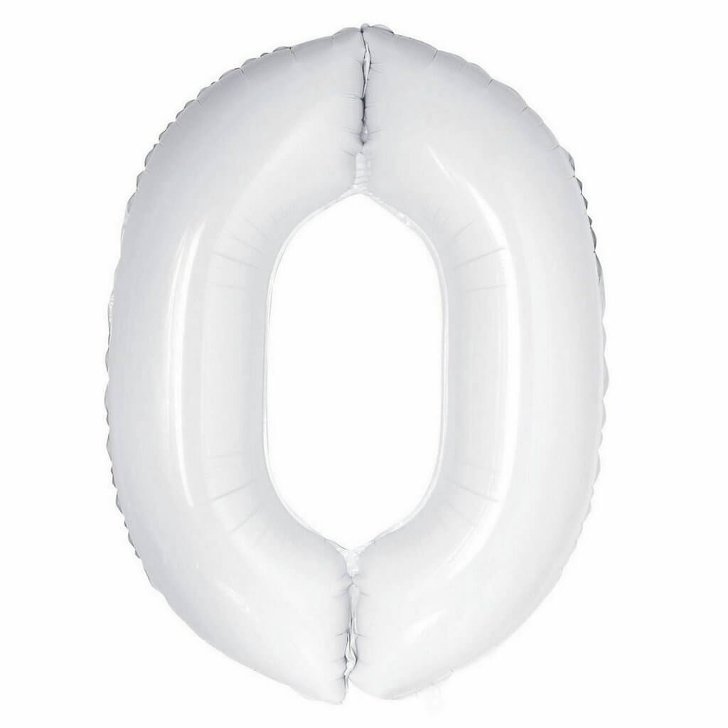 16 inch White Number 0 Foil Balloon