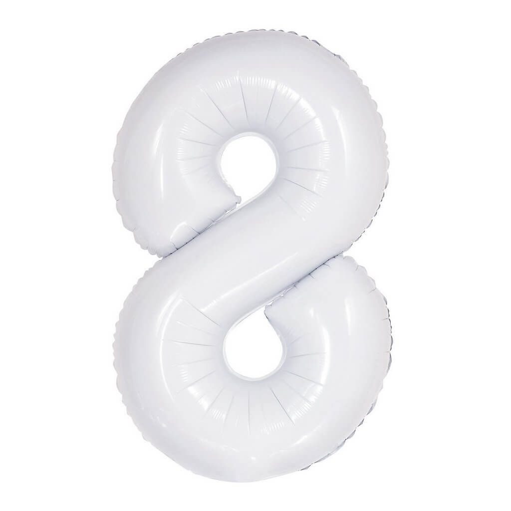 16 inch White Number 8 Foil Balloon