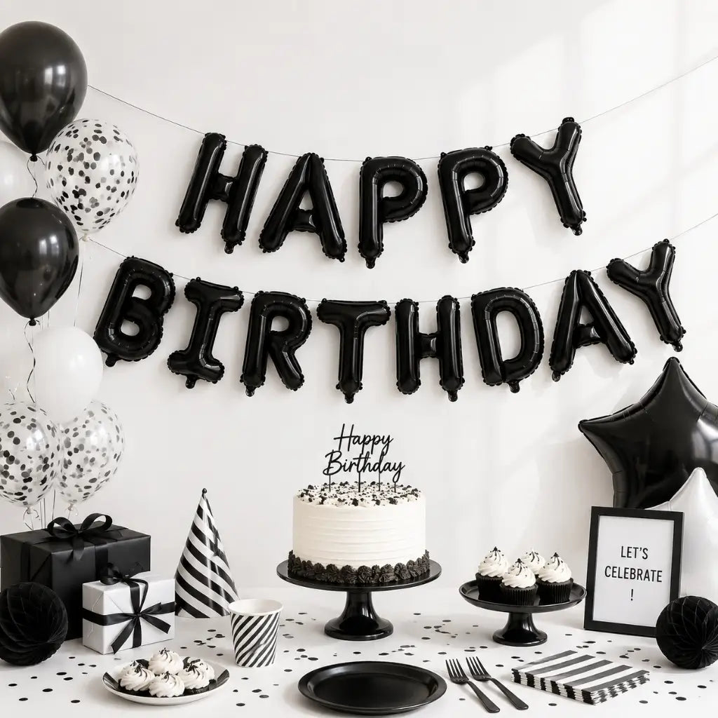 16-inch Black HAPPY BIRTHDAY Foil Balloon Banner