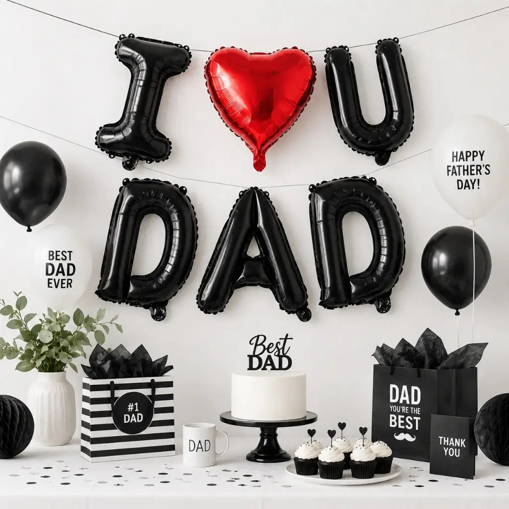 16in I Love U DAD Black Foil Balloon Banner