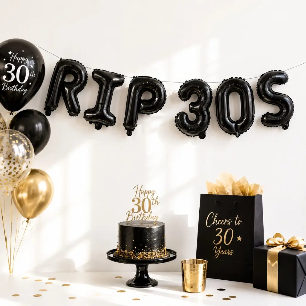 16-inch Black RIP 30S Birthday Foil Balloon Banner