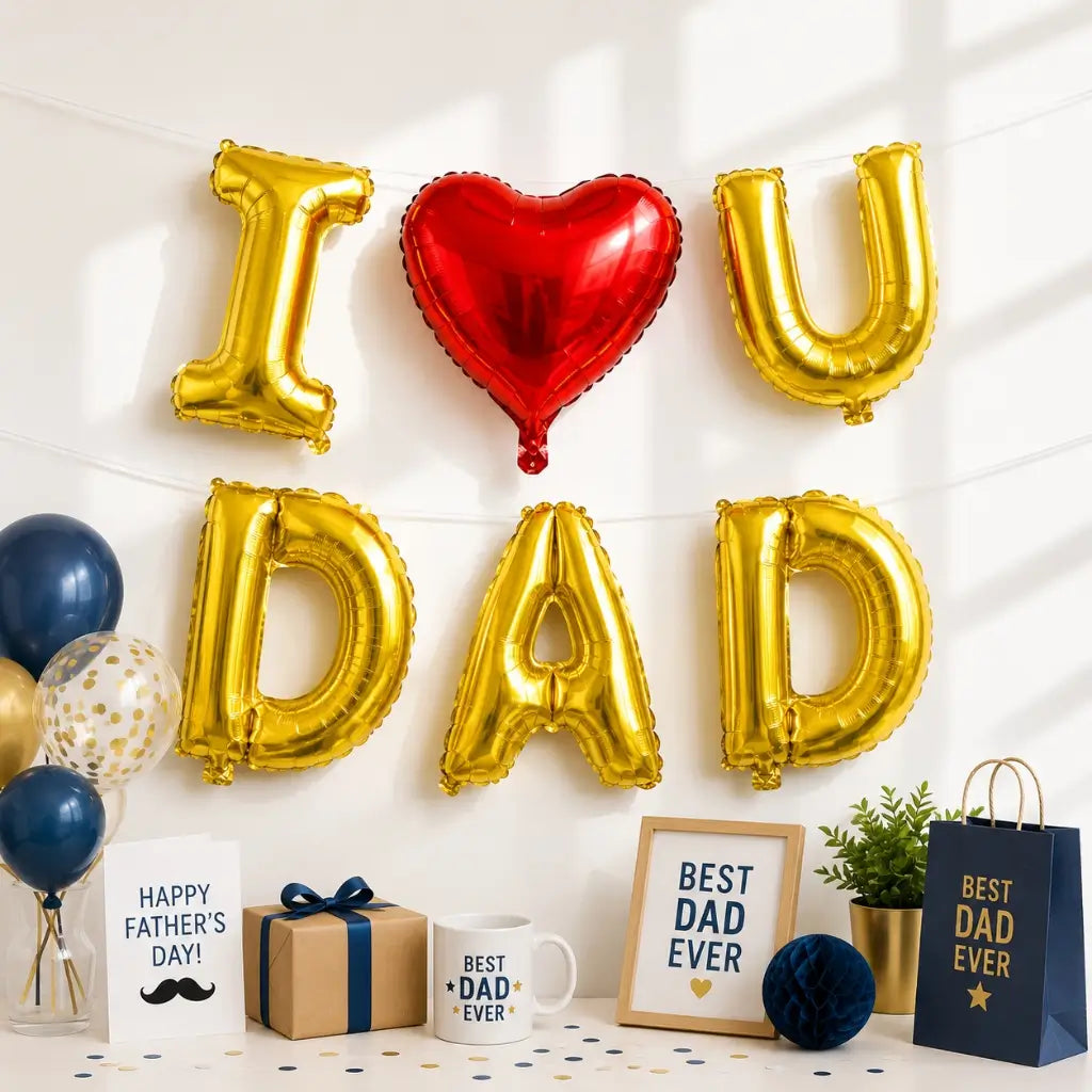 16in I Love U DAD Gold Foil Balloon Banner