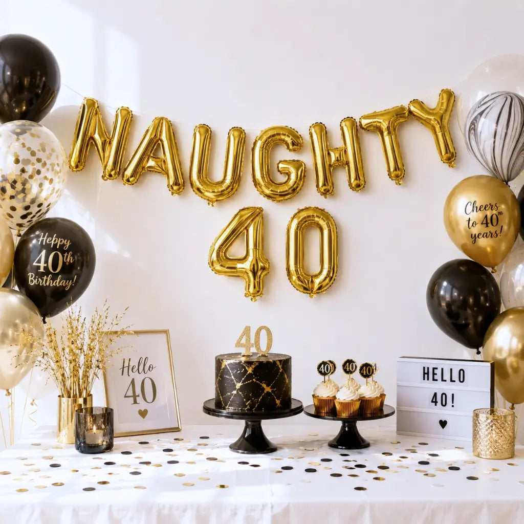 16-inch Gold NAUGHTY 40 Foil Birthday Balloon Banner