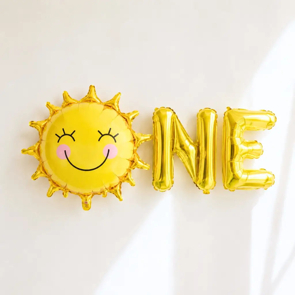 16-inch Gold ONE & Smiling Sun 1st Birthday Foil Balloons
