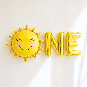 16-inch Gold ONE & Smiling Sun 1st Birthday Foil Balloons