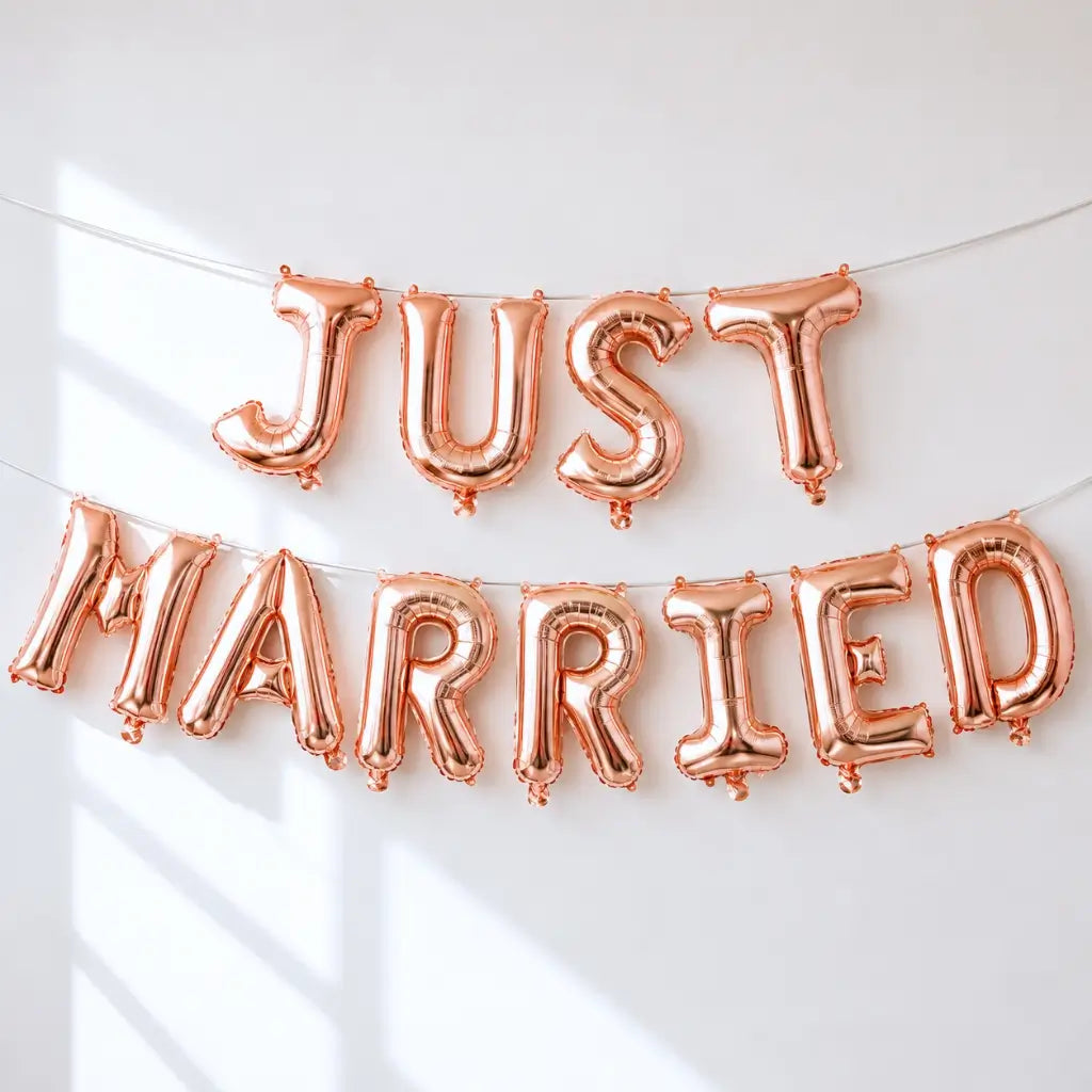 16-inch Rose Gold JUST MARRIED Foil Balloon Banner