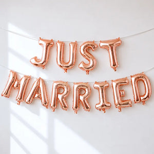 16-inch Rose Gold JUST MARRIED Foil Balloon Banner