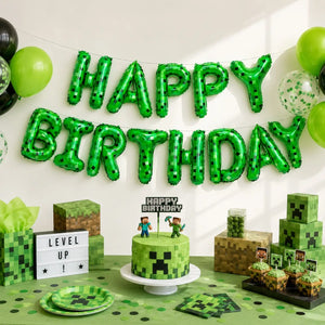Green Pixel Happy Birthday Foil Balloon Banner