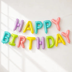 Pastel Rainbow Happy Birthday Balloon Banner